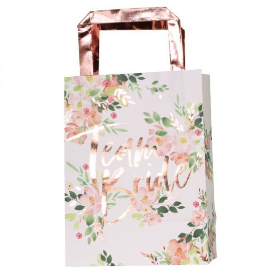 Τσάντες Δώρου "Rose Gold Foiled Floral Bride Bags" FH-211 (5 τεμάχια
