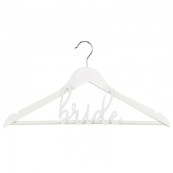 Wedding hanger with Bride inscription in white.